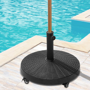 20.5" Round Resin Patio Umbrella Base, 50 lbs Garden Parasol Holder Outdoor Offset Weight Stand with Braked Wheels, Black
