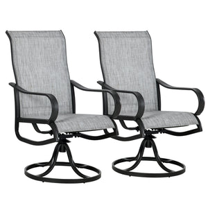 2-Piece Swivel Patio Dining Chairs, 360° Swivel Rocking Outdoor Chairs with Curved Armrests, Breathable Mesh Seat & S Shape Backrest for Yard, Lawn, Porch, Dark Grey
