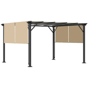 10' x 12' Retractable Pergola Canopy, Outdoor Gazebo with Sun Shade Canopy and Steel Frame, for Backyard, Garden, Patio, Deck, Beige