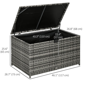 Rattan Deck Box, Rattan 113 Gallon Outdoor Storage Box with Lid and Handle for Indoor, Patio Furniture Cushions, Pool and Garden Tools, Grey