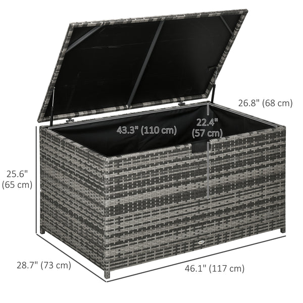 Rattan Deck Box, Rattan 113 Gallon Outdoor Storage Box with Lid and Handle for Indoor, Patio Furniture Cushions, Pool and Garden Tools, Grey