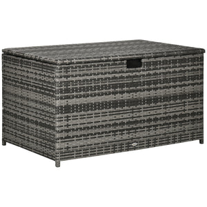 Rattan Deck Box, Rattan 113 Gallon Outdoor Storage Box with Lid and Handle for Indoor, Patio Furniture Cushions, Pool and Garden Tools, Grey