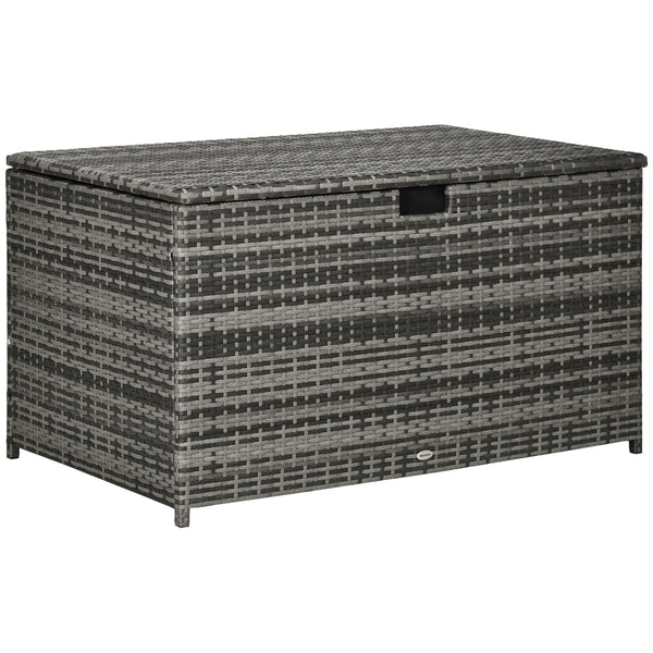 Rattan Deck Box, Rattan 113 Gallon Outdoor Storage Box with Lid and Handle for Indoor, Patio Furniture Cushions, Pool and Garden Tools, Grey