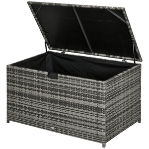 Rattan Deck Box, Rattan 113 Gallon Outdoor Storage Box with Lid and Handle for Indoor, Patio Furniture Cushions, Pool and Garden Tools, Grey