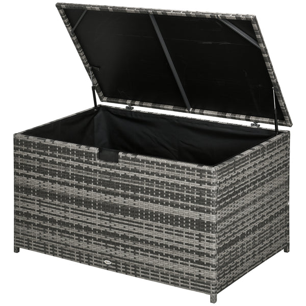 Rattan Deck Box, Rattan 113 Gallon Outdoor Storage Box with Lid and Handle for Indoor, Patio Furniture Cushions, Pool and Garden Tools, Grey