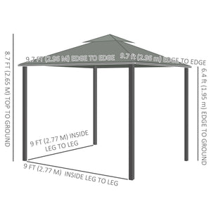 10' x 10' 2-Tier Outdoor Gazebo Canopy Tent with Zippered Mesh Sidewalls, Aluminum Frame for Patio, Backyard, Dark Grey
