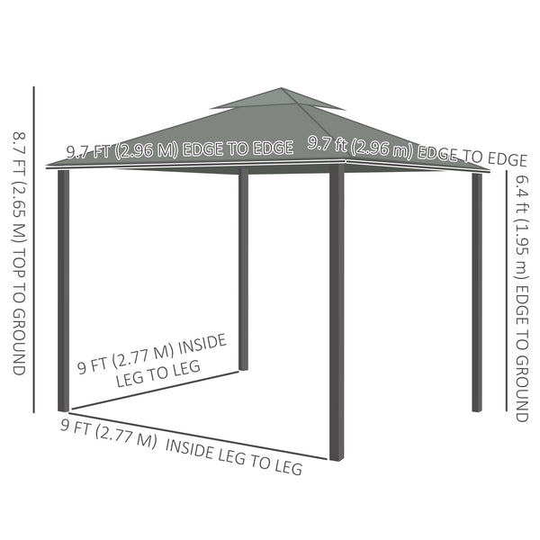 10' x 10' 2-Tier Outdoor Gazebo Canopy Tent with Zippered Mesh Sidewalls, Aluminum Frame for Patio, Backyard, Dark Grey
