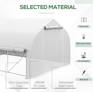 13 x 9.8ft Walk-in Polytunnel Greenhouse, Zipped Roll Up Sidewalls, Mesh Door, 8 Mesh Windows, Tunnel Warm House Tent with PE Cover, Plant Labels and Gloves, White