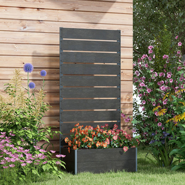 Garden Planter with Trellis for Climbing Plants, Vines, Flowers, Freestanding Raised Bed for Garden, Outdoor, Patio, Planter Box with Drainage Gap, 72x38x150cm, Black