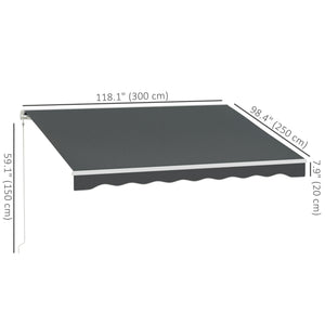 10' x 8' Electric Awning, Retractable Awning Sun Shade Shelter with Remote Controller, Manual Crank Handle and Aluminum Frame, for Deck, Balcony, Yard, Grey