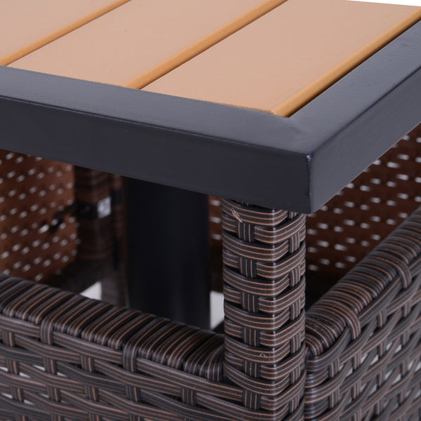 22" Square Steel PE Rattan Wicker Table With Umbrella Hole, Outdoor Patio Accent Dining Side Table Used as Umbrella Stand, Brown