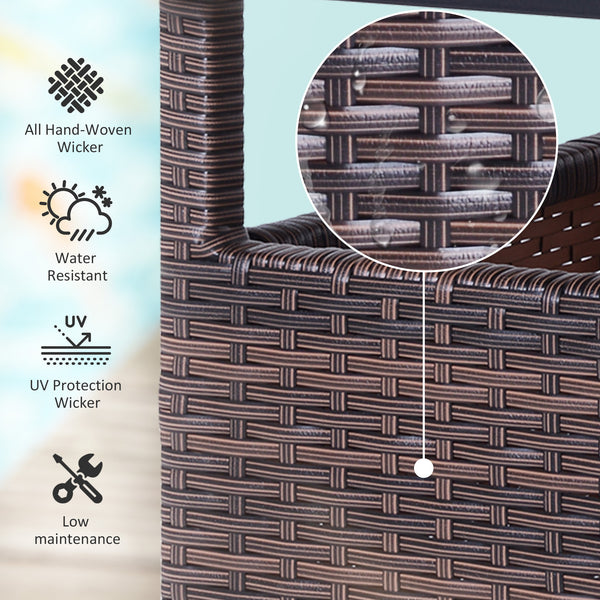 22" Square Steel PE Rattan Wicker Table With Umbrella Hole, Outdoor Patio Accent Dining Side Table Used as Umbrella Stand, Brown