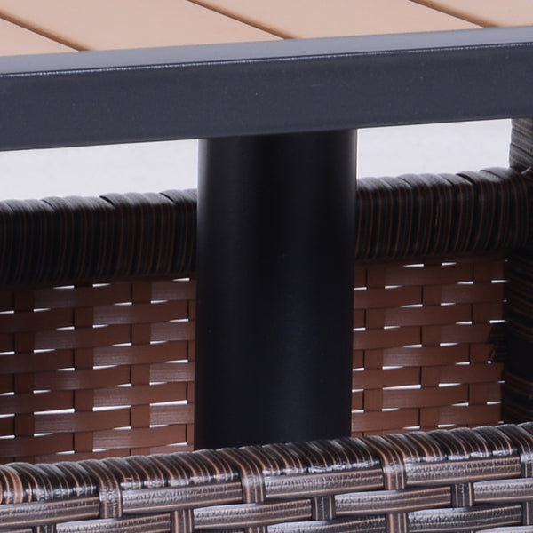 22" Square Steel PE Rattan Wicker Table With Umbrella Hole, Outdoor Patio Accent Dining Side Table Used as Umbrella Stand, Brown