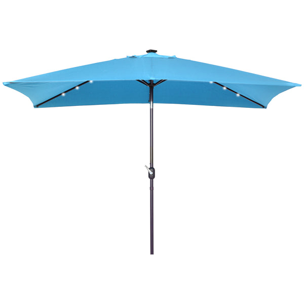 6.5x10ft Patio Umbrella Rectangle Solar Powered Tilt Aluminum Outdoor Market Parasol with LEDs Crank (Turquoise)