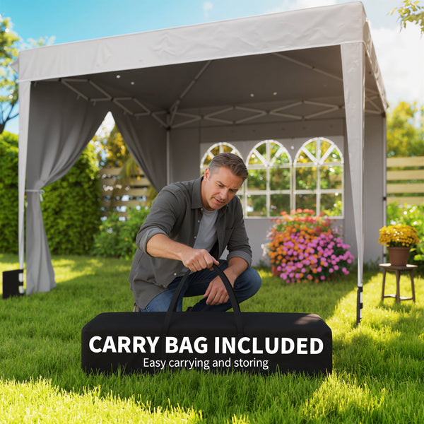 10 x 10 ft Pop Up Canopy Tent with Sidewalls, UPF50+ Outdoor Portable Instant Canopy Shelter with Carry Bag, Sandbags, Adjustable Height for  Parties, Events, Camping, Light Gray