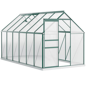 6' x 12' x 6.5' Polycarbonate Greenhouse, Walk-in Green House with Adjustable Roof Vent Galvanized Base Sliding Door Rain Gutter for Outdoor Garden Backyard, Green