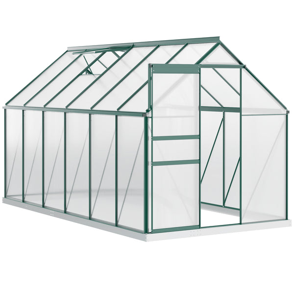 6' x 12' x 6.5' Polycarbonate Greenhouse, Walk-in Green House with Adjustable Roof Vent Galvanized Base Sliding Door Rain Gutter for Outdoor Garden Backyard, Green