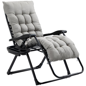 Padded Zero Gravity Chair, Folding Recliner Chair, Patio Lounger with Cup Holder, Headrest, Adjustable Backrest, Removable Cushion for Outdoor, Patio, Deck, Grey