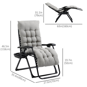 Padded Zero Gravity Chair, Folding Recliner Chair, Patio Lounger with Cup Holder, Headrest, Adjustable Backrest, Removable Cushion for Outdoor, Patio, Deck, Grey