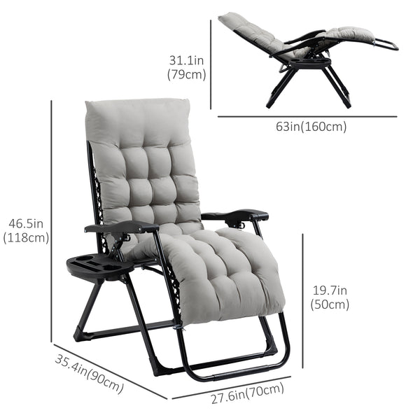 Padded Zero Gravity Chair, Folding Recliner Chair, Patio Lounger with Cup Holder, Headrest, Adjustable Backrest, Removable Cushion for Outdoor, Patio, Deck, Grey