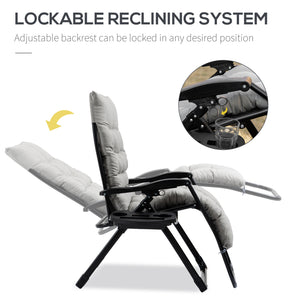 Padded Zero Gravity Chair, Folding Recliner Chair, Patio Lounger with Cup Holder, Headrest, Adjustable Backrest, Removable Cushion for Outdoor, Patio, Deck, Grey