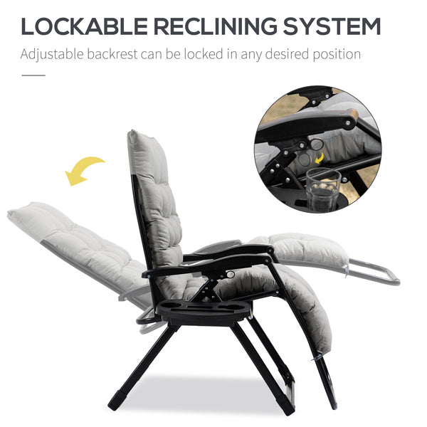 Padded Zero Gravity Chair, Folding Recliner Chair, Patio Lounger with Cup Holder, Headrest, Adjustable Backrest, Removable Cushion for Outdoor, Patio, Deck, Grey