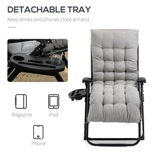 Outsunny Zero Gravity Chair, Folding Reclining Lounge Chair with Padded Cushion, Side Tray for Indoor and Outdoor, Supports up to 264 lbs, Gray
