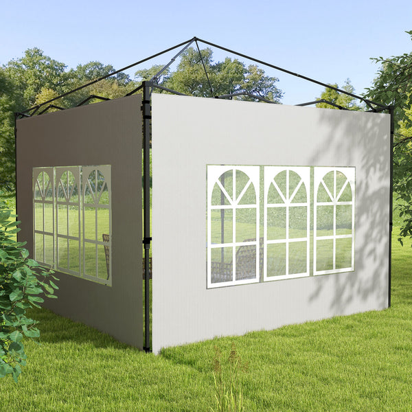Gazebo Side Panels with Window for 3x3(m) or 3x6m Gazebo Canopy, 2 Pack Sides Replacement, White