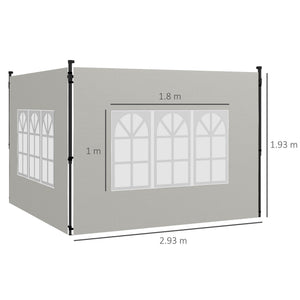 Gazebo Side Panels with Window for 3x3(m) or 3x6m Gazebo Canopy, 2 Pack Sides Replacement, White
