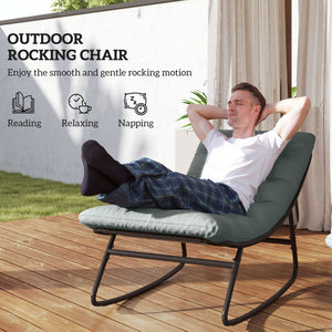 Outdoor Rocking Chair with Cushion, Patio Rocking Chair with Mesh Deep Seat, Steel Frame Rocking Outdoor Patio Chair for Indoor, Porch, Garden, Dark Grey