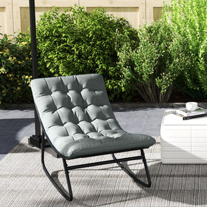 Outdoor Rocking Chair with Cushion, Patio Rocking Chair with Mesh Deep Seat, Steel Frame Rocking Outdoor Patio Chair for Indoor, Porch, Garden, Dark Grey