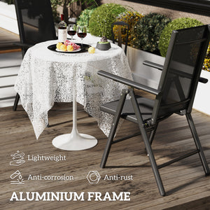 Set of 2 Folding Chair, Aluminium Frame Outdoor Camping Chairs with Breathable Mesh Back and Seat, Garden Chair Set with Armrests for Balcony, Black