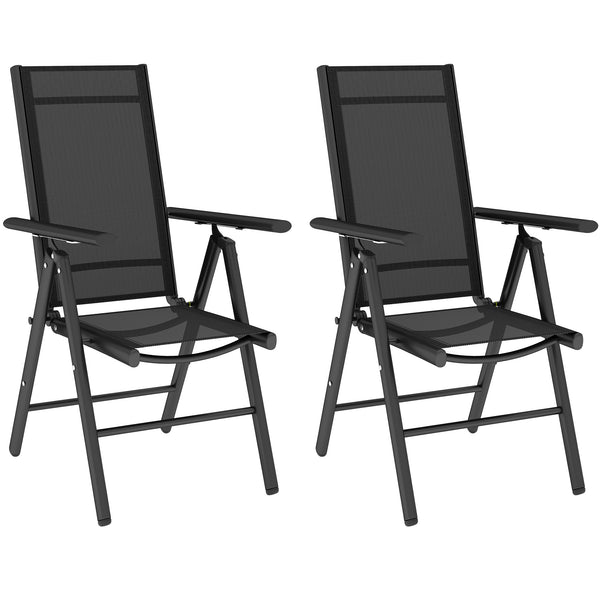 Set of 2 Folding Chair, Aluminium Frame Outdoor Camping Chairs with Breathable Mesh Back and Seat, Garden Chair Set with Armrests for Balcony, Black