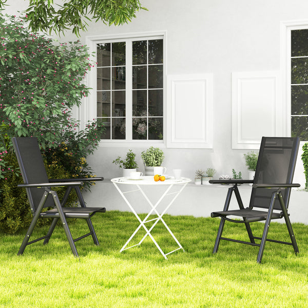 Set of 2 Folding Chair, Aluminium Frame Outdoor Camping Chairs with Breathable Mesh Back and Seat, Garden Chair Set with Armrests for Balcony, Black
