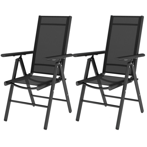 Set of 2 Folding Chair, Aluminium Frame Outdoor Camping Chairs with Breathable Mesh Back and Seat, Garden Chair Set with Armrests for Balcony, Black