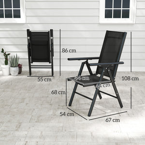 Set of 2 Folding Chair, Aluminium Frame Outdoor Camping Chairs with Breathable Mesh Back and Seat, Garden Chair Set with Armrests for Balcony, Black
