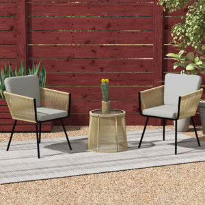 3 Pieces Wicker Patio Furniture Set, Rattan Bistro Set with Coffee Table and Cushions, Outdoor Conversation Set for Garden, Porch, Balcony, Coffee and Light Grey