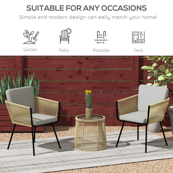 3 Pieces Wicker Patio Furniture Set, Rattan Bistro Set with Coffee Table and Cushions, Outdoor Conversation Set for Garden, Porch, Balcony, Coffee and Light Grey