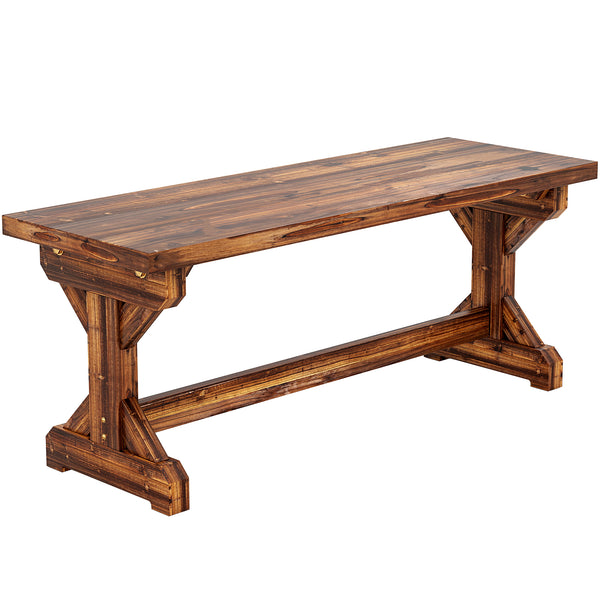 Outdoor Wooden Bench, 2-Person Rustic Patio Garden Bench Seat, Backless Outdoor Loveseat with Farmhouse X-Shaped Base for Porch, Park, Lawn, Yard, Carbonized