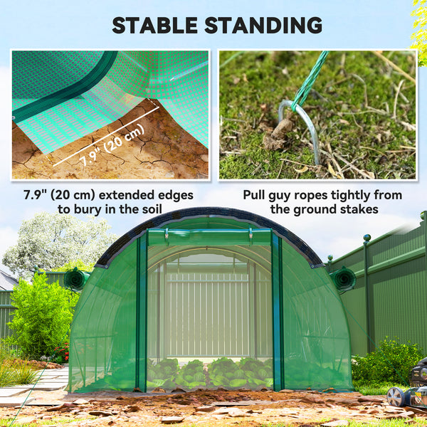 Walk-in Tunnel Greenhouse, 10' x 13' x 6.5' Plant Hot House with Sunshade Net, Roll-up Mesh Sidewalls, 2 Doors and 8 Windows, PE Cover, Galvanised Steel Frame, Green