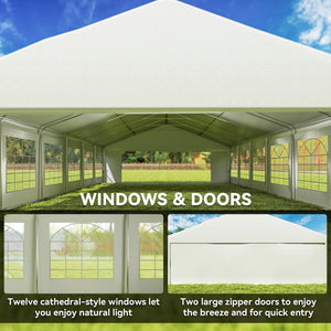 23 x 39 ft Heavy Duty Party Tent Outdoor Gazebo Wedding Tent Event Shelter Carport BBQ with Removable Sidewalls & Windows, Outside Waterproof Canopy for Parties, White
