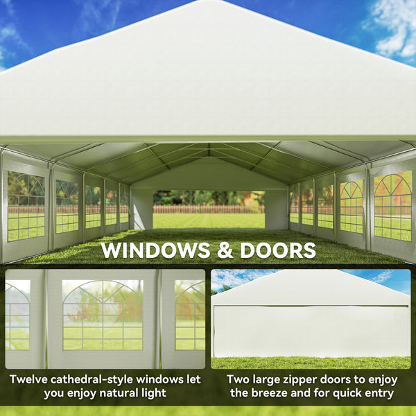 23 x 39 ft Heavy Duty Party Tent Outdoor Gazebo Wedding Tent Event Shelter Carport BBQ with Removable Sidewalls & Windows, Outside Waterproof Canopy for Parties, White