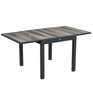 Extending Garden Table, Outdoor Dining Table for 6, Aluminium Frame Rectangular Patio Table with Plastic Board Tabletop,80/160L x 80W x 75H cm, Grey