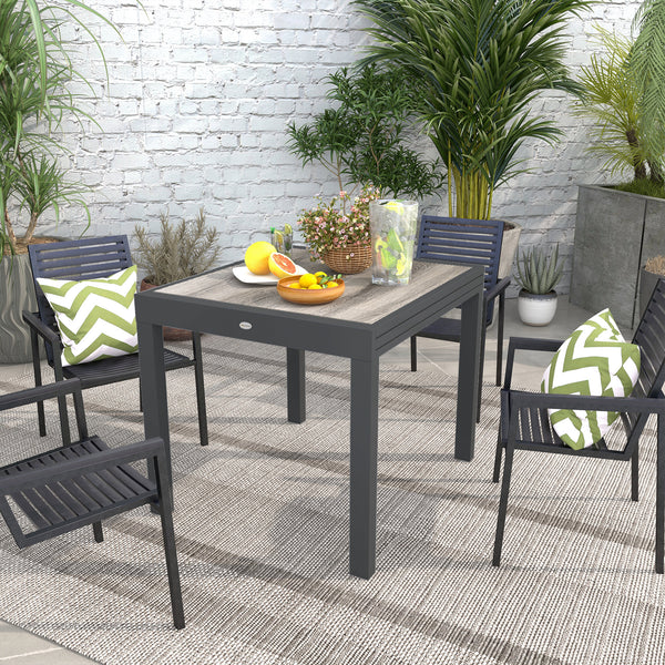 Extending Garden Table, Outdoor Dining Table for 6, Aluminium Frame Rectangular Patio Table with Plastic Board Tabletop,80/160L x 80W x 75H cm, Grey