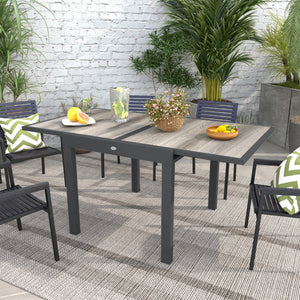 Extending Garden Table, Outdoor Dining Table for 6, Aluminium Frame Rectangular Patio Table with Plastic Board Tabletop,80/160L x 80W x 75H cm, Grey
