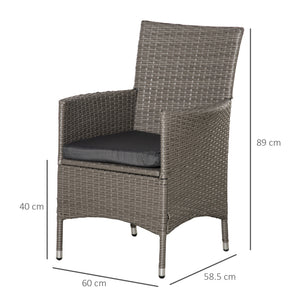 4 Pieces Outdoor PE Rattan Dining Chairs Set with Cushion, Garden Armchair with Armrests, High Backrest, Metal Frame Patio Wicker Furniture, Grey