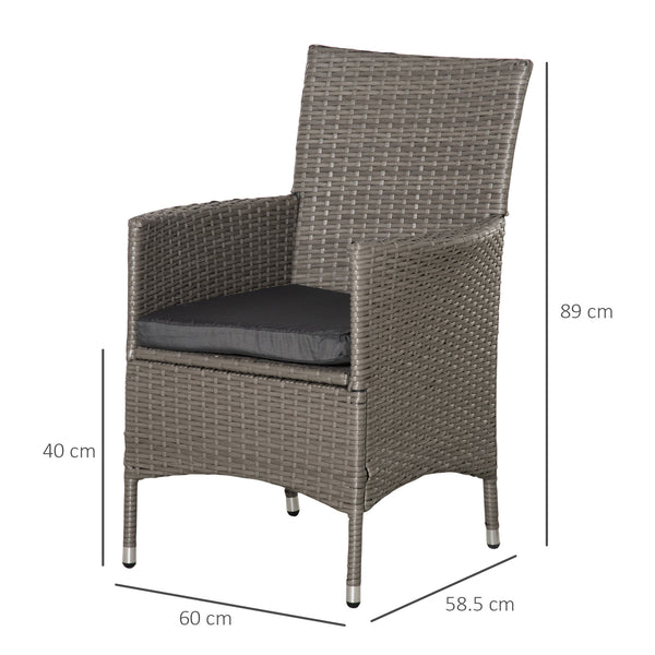 4 Pieces Outdoor PE Rattan Dining Chairs Set with Cushion, Garden Armchair with Armrests, High Backrest, Metal Frame Patio Wicker Furniture, Grey