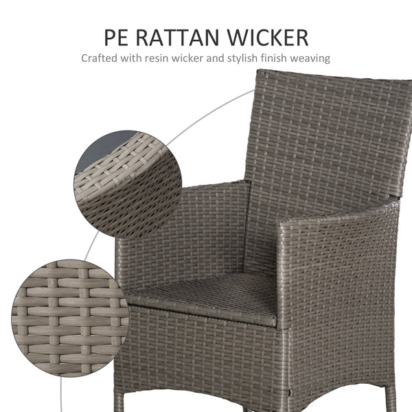 4 Pieces Outdoor PE Rattan Dining Chairs Set with Cushion, Garden Armchair with Armrests, High Backrest, Metal Frame Patio Wicker Furniture, Grey