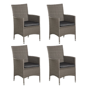 4 Pieces Outdoor PE Rattan Dining Chairs Set with Cushion, Garden Armchair with Armrests, High Backrest, Metal Frame Patio Wicker Furniture, Grey