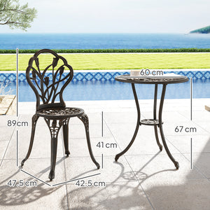 3 Piece Patio Bistro Set for 2, Outdoor Aluminium Garden Table and Chairs with Umbrella Hole for Balcony, Bronze Tone
